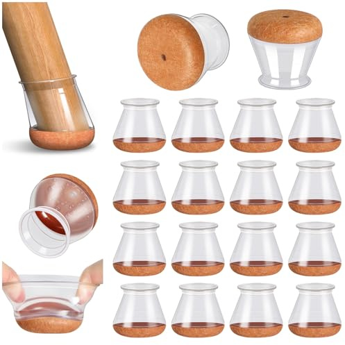 Protector Patas Sillas, 16 Piezas Protectores de Suelo para Patas de Silla, Silicona Tapas de Piernas de Silla con Almohadilla de Fieltro Engrosada (Transparente)