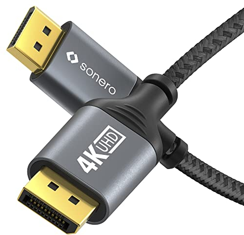 Sonero® 4K DisplayPort-Kabel 1.2, DisplayPort Stecker auf DisplayPort Stecker, 4K 60Hz, 2K 144Hz, Baumwollmantel, grau/schwarz, 1,00 Meter