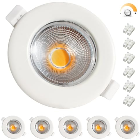Wondlumi 6er LED Einbaustrahle Dimmbar 7W Set LED Spot Rund Weiß Deckenspots 3000K Warmweiß Spots Deckenleuchte 65-85mm Lochmaß 600LM für Küche Schlafzimmer