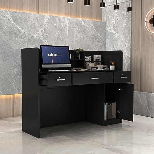 DEZAGCE Mueble recepción, mostrador de recepción, mostrador de Ventas mostrador de Ventas mostrador de recepción Muebles de Oficina Muebles de recepción, Negro, 3 cajones, 110 X 120 X 48 cm