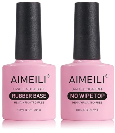 AIMEILI Rubber Base und Top Coat 4 in 1 Rubber Base Coat No Wipe Top Coat Set Base Rubber Gel Überlack 2×10ml