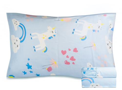100% Cotton 210TC Salt Earth Kids Bedsheet, Twin Sheets Set for Toddler bed, 3 Piece Bedding Set Including Flat Sheet, Fitted Sheet, and Pillowcase, Themed Cute Sheets for a Playful Kids Bed (Unicorn)