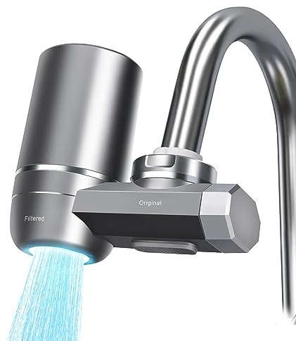 Wasserfilter Trinkwasser Mit Blaulicht, Zwei Kanäle Wasserfilter Wasserhahn für Entfernt Chlor, Schwermetalle und Schlechten Geschmack (1 Kartusche Enthalten, Entfernen der Schutzfolie erforderlich)