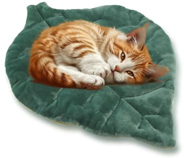 Rzxlszy Cat Mat Self Warming Cat Bed 26x20 Leaf Shaped Cotton Soft Warm Pet Pad Blanket for Indoor Bed Couch Sofa Floors Cat and Dog (Green)