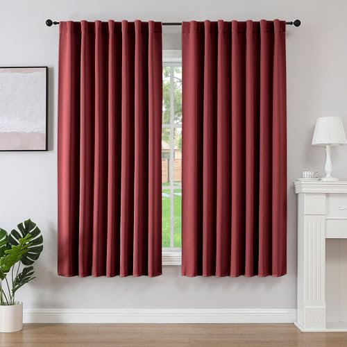 Joydeco Vorhänge mit Verdeckten Schlaufen 2er Set,H 225 x B 140 Dunkelrot Lange Vorhang Thermo Verdunkelung Stangendurchzug Gardinen Blackout Blickdicht Curtains Schlafzimmer Wohnzimmer Modern