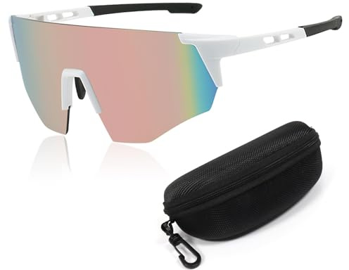 Sunshinestar Occhiali Veloce Bianchi Uomini Donna Occhiali Sportivi UV400 Protezione Antivento e Antiappannamento Occhiali da Ciclismo MTB Strada Sci Corsa Pesca Golf Rave Party Outdoor