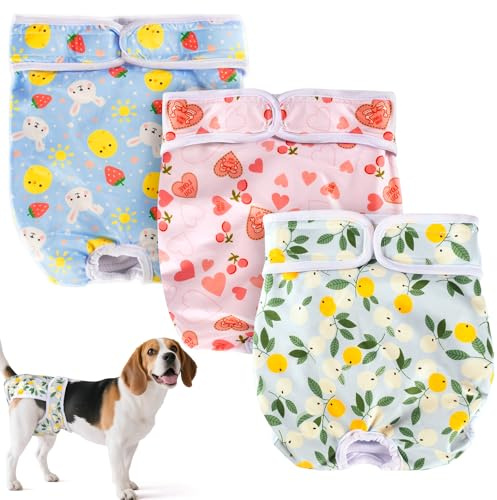 3PCS Dog Nappies Set, Puppy Sanitary Panties, Reusable Female Dog Period Pants, Adjustable Pet Diapers, Dogs Period Heat Pants in Season, for Small Medium Large Dogs