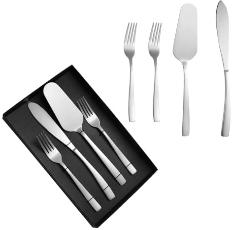 Zscendence Juego de cubiertos para tartas y servilletas para bodas, acero inoxidable, juego de cubiertos para tartas, cortador de tartas, cuchara de pastel, tenedores para tartas con caja de regalo