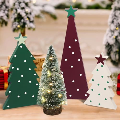 4 stycken julgransbordsdekorationer, LED-julgran liten, mini julgran, mini trä grandekoration som juldekoration bordsdekoration rumsdekoration skyltfönster