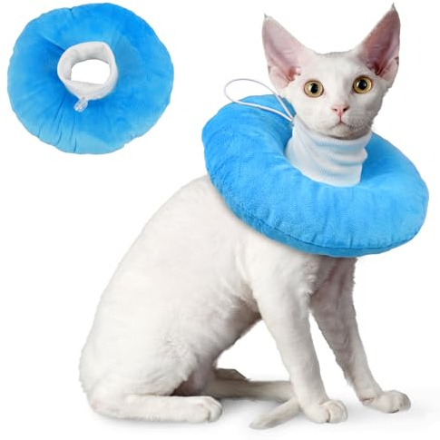 Hjumarayan kattkrage läckageskydd mjuk – krage katt mjuk liten, halsband katt mjuk skyddande krage efter OP, justerbar tratt, blå S