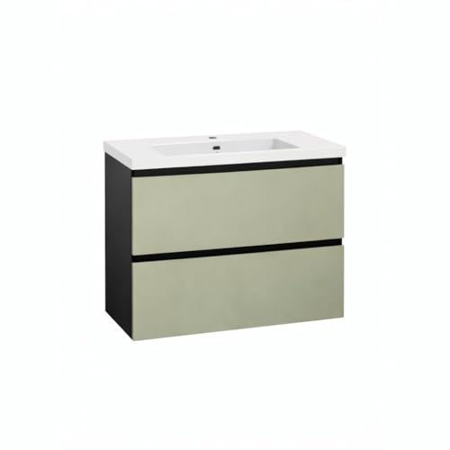 Baikal Mueble de Baño Vita. Mueble MONTADO. Ancho 60cm Verde Cactus. Cierre Amortiguado. 2 Cajones Suspendido con Lavabo Ceramico. Armario de Baño.