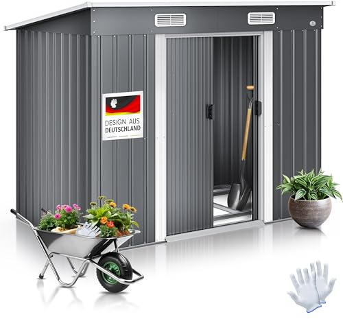 KESSER - Casetta per attrezzi L in metallo, 4 m³ con fondazione | 194 x 112 x 181 cm | 2 porte scorrevoli e fondazione | capanno attrezzi | Armadio da giardino | tetto spiovente capannone giardino