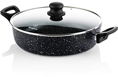 Westinghouse Black Marble Schmorpfanne Ø28 cm, Mit Deckel, PFOA-Frei, Non Stick Non Stick Antihaft, Spülmaschinengeeignet, Induktionsgeeignet