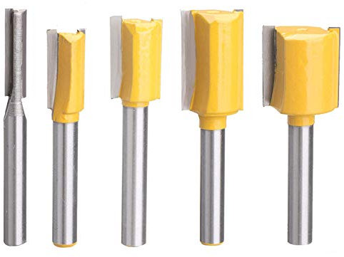 Gasea 5pcs 1/4 Shank Straight & Dado Router Bit Set, 1/4, 3/8, 1/2, 5/8, 3/4 Trimming Cutter for Woodworking