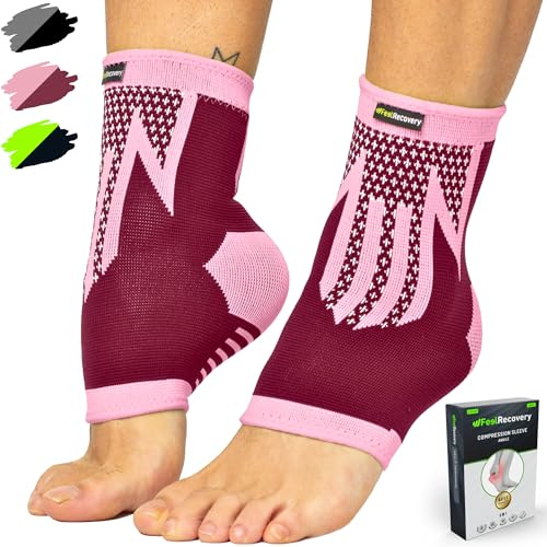 2 Stück Fußbandage für Herren & Damen - Knöchelbandage Sport für Laufen, Fußball, Joggen - Sprunggelenkbandage für Achillessehne, Bänderriss, Plantarfasziitis - Atmungsaktiv & Rutschfest XL, Bordeaux
