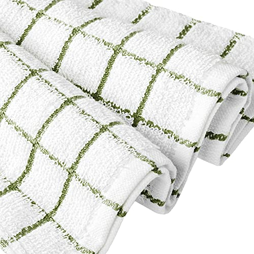 1 Stück Premium Frottee Geschirrtuch 40x64 cm in Weiß/Olive kariert von StickandShine / 100% Baumwolle