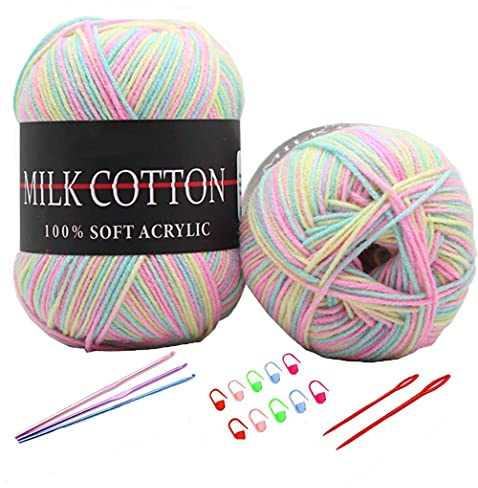 YAMEE Fils à Tricoter en Acrylique Multicolores Lot de 6 pelotes*50g - laine à tricoter Multicolore par cher - Avec 3 crochets, 2 aiguilles, 10 * cercle de comptage coloré