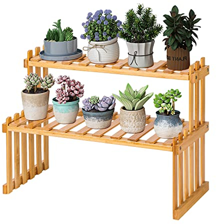2-stöckiges Bambus-Pflanzenregal, 40 cm Innen-Sukkulentenständer, Multi-Pflanzenständer, Tisch-Pflanzen-Organizer, rustikales Pflanzen-Leiter-Regal, Schreibtisch-Pflanzenregal