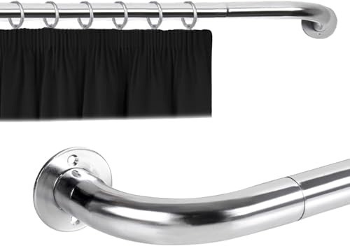 Imperial Rooms Curtain Pole Metal Extendable Room Darkening Blackout Curtain Rod with Curved Pole - Adjustable Curtain Poles for Eyelet Curtains (Chrome, 120-210 Cm, 48 to 83 Inches)