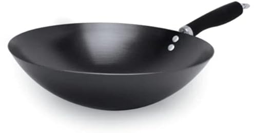 U HOME Wok Stir Fry Pan 24cm, Bakelite Handle, Strong Carbon Steel, Chef’s pan, pre-Seasoned Non-Stick deep-Frying Pot, for Chinese Japanese and Other Cooking. (24cm Wok)