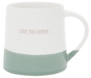 Pavilion Gift Company - Love You Honey - 17oz Organic Shaped Teal Dipped Stamped Letter Novelty Coffee Mug Tea Cup Wife Girlfriend Boyfriend Husband Anniversary Valentine's Day Neutral Modern Present