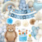 Decoration Anniversaire Garcon, Ballon Anniversaire Thème Ours avec Ballons Bleu Poussiéreux, Chapeau Anniversaire, Géant Ballons Aluminium Ours pour 1 2 3 4 5 6 7 8 9 10 Ans Deco Anniversaire Garçons