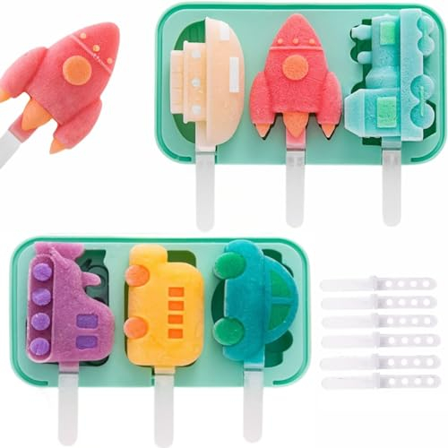 Nenkarn 2Pcs Silicone Popsicle Molds for Kids, Ice Lolly Moulds with Sticks, BPA Free Ice Cream Moulds Reusable Easy Release Ice Pop Maker, Food Grade Silicone Ice Pop Cream Molds (Green)