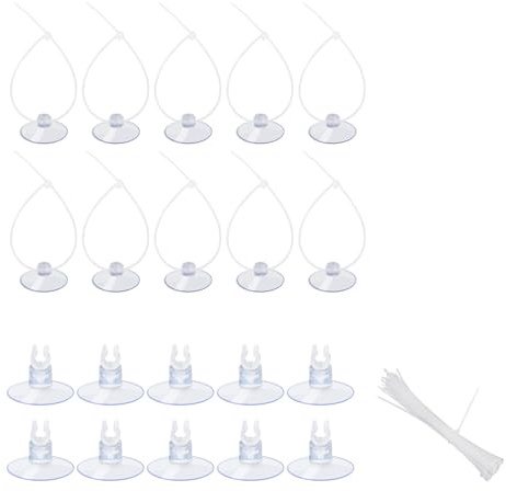 AQUANEAT 20 Pack Aquarium Suction Cups with Clips 3/16 air Hose and Adjustable Zip Ties for Aquarium Fish Tank Decoration Moss Shrimp Nest