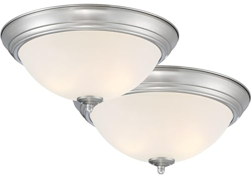 Designers Fountain Flush Mount Ceiling Light, 11 Inch Frosted Glass Lighting Fixture for Kitchen, Bedroom, Bathroom, and Hallway, LED Bulbs Not Included, Brushed Nickel