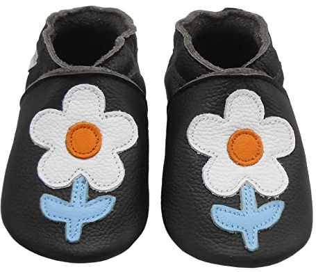 Bemesu Chaussons Bebe Chausson Cuir Bébé Chaussures Premiers Pas Bébé Garçon Fille Fleur Noir 0 Mois-6 Mois