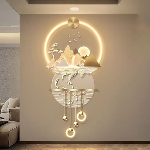 3D Relief LED Decorative Painting,Creative landscape modern home decor landscape wall sculpture,crystal porcelain wall art,3D Wall Art for Home Entrance Corridor Bedroom(J,157*70cm/61.8*27.5in)