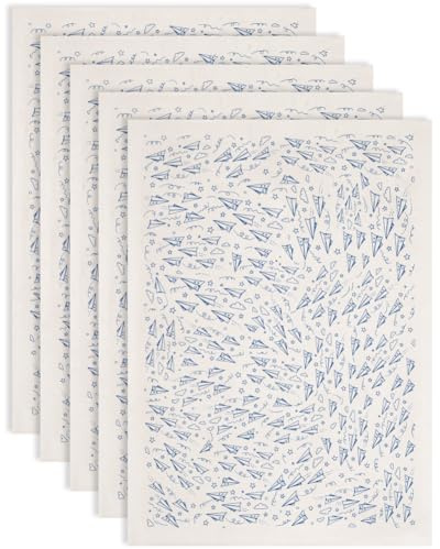 SUPERDANT 5 hojas de papel de transferencia bajo esmaltado, diseño de avión de papel azul, estrella de cerámica, calcomanías para tazas, platos, jarrones, arcilla, cuencos ardientes, aptos para
