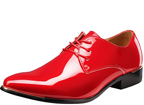 wealsex Derby Cuir Vernis Chaussure de Ville à Lacets Homme Bout Pointu | Chaussure Affaire Bureau Costume Mariage Noir Rouge Blanc Grande Taille 40 41 42 43 44 45 46 47