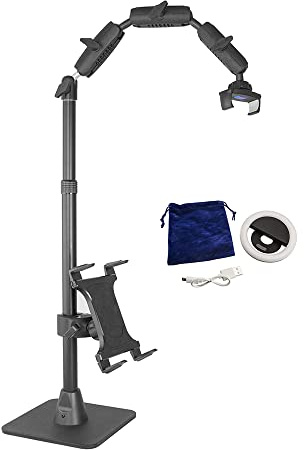 ARKON Mounts Kit Complet de Support de téléphone – Bras réglable pour téléphone Portable et Tablette avec Anneau Lumineux – Supports Professionnels pour Filmer horizontalement ou verticalement