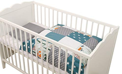 ULLENBOOM ® Baby Bettwäsche aus 100% Baumwolle (OEKO-TEX), 80x80 cm Waldtiere Petrol - 2-teilig (Set): Baby Bettwäsche 80x80 cm und Kissenbezug 35x40 cm, Für Jungen und Mädchen