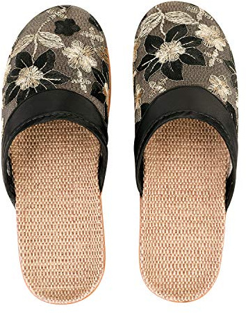 Femme Sandales Plates Été Chaussons en Lin Anti-Glisse Respirant Slipper d'Intérieur Extérieur Chaussure en Maille Brodée Pantoufles de Piscine Plage Voyage Sauna Séchage Rapide Sabot Mule Noir 39-40