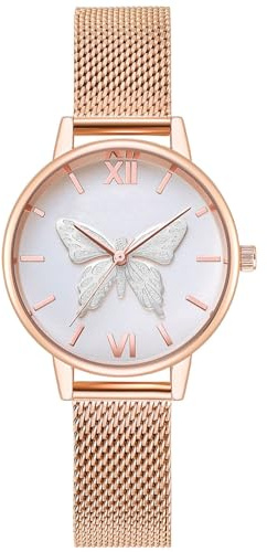 RORIOS Relojes de Mujer Hermoso Mariposa Dial Pulsera Acero Inoxidable Correa Relojes para Dama Regalo de Cumpleaños Reloj de Pulsera