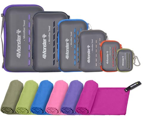 4Monster Microfibre Travel Towel - Quick Dry, Lightweight, Ultra Soft, Super Absorbent Compact Camping Towel for Sports, Gym, Beach, Camping, Yoga, Swimming, Hiking