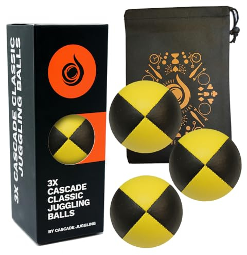 3 x Pro 115g Cascade Classic Black Theme Juggling Balls - Thud Juggling Balls & Bag - Set of 3 Juggling Balls (Yellow and Black)