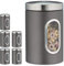 Relaxdays 6 x Vorratsdose, 1,4 L, mit Deckel und Sichtfenster, für Kaffee, Mehl, Pasta, Aufbewahrungsdose Küche, Metall, grau