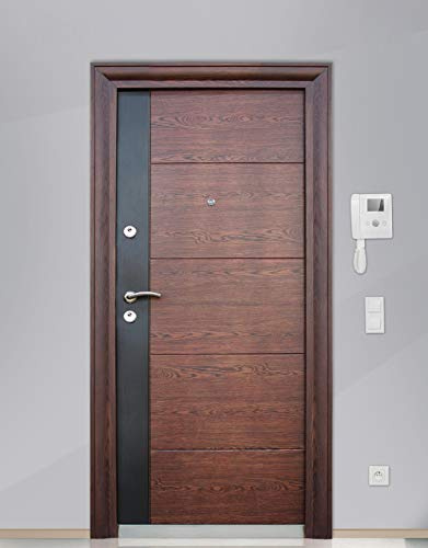 Portone Blindato Marrone Portoncino Design Moderno Con Anta Chiavi Spioncino In Matallo Rivestito In Pvc P11 (Apertura esterna sinistra)