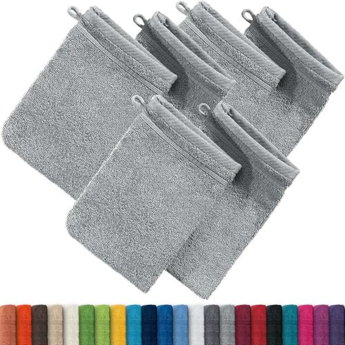 Erwin Müller Waschhandschuh Heidelberg 6er- Pack, 100% Baumwolle hellgrau Größe 15x21 cm - weiche Qualität, saugstark und strapazierfähig - praktisch durch Schlaufe