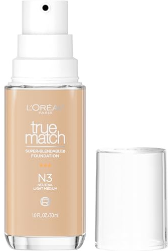 L'Oreal Paris True Match Super-Blendable Foundation, Medium Coverage Liquid Foundation Makeup with SPF 17, N3, Light Medium, 1 Fl Oz