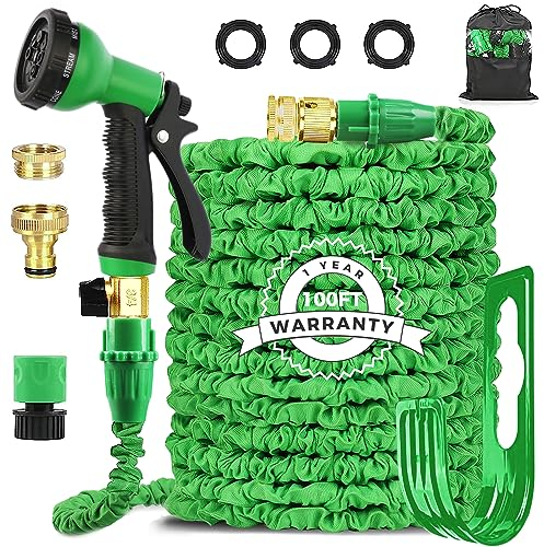 AIGUMI Flexible Hose Pipe,100FT Expandable Hose Pipe Expanding Garden Hose with 8-Function nozzles/Brass Connector/Storage Bag/Hose Set, Garden Hose for Garden, Home, Car Cleaning