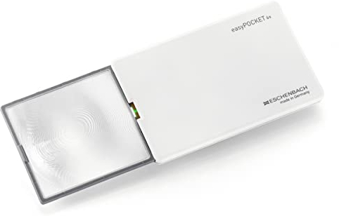 Eschenbach Optik easyPOCKET Lupe mit 6X-Vergrößerung und LED-Beleuchtung in Weiß - Made in Germany
