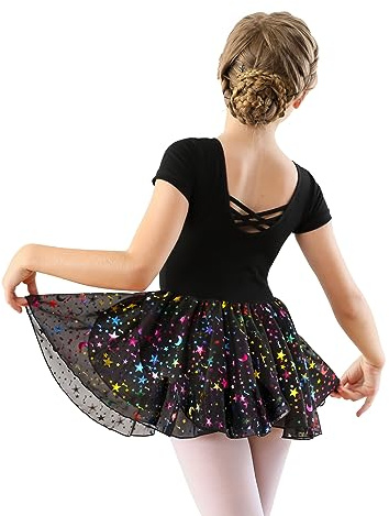 DANSHOW Body da Danza Classica per Ragazze con Cinghie Incrociate Sul Retro, Gonna in Chiffon Irregolare Lucido (40401-06Q-XXL)