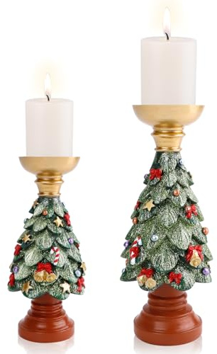 CXRYLZ-FUR 2 Porta Candele per Albero di Natale, portacandele Elegante Centrotavola Natalizio, Resina Candelabro Decorative per Centro Tavola