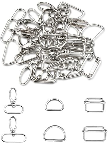 30 Stück Drehgelenk Karabinerhaken Ring Set, 25mm/32mm, D-Ringe Schiebeschnalle, Drehbare Karabinerhaken, Rucksackschnalle, Taschenzubehör, für Taschen DIY Basteln, Handtaschen, Handwerk, Silber