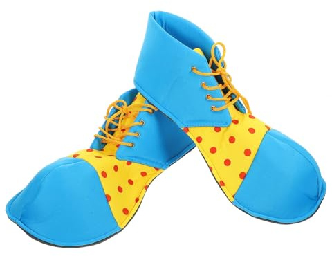 Clown Shoes Adult Men Women Funny Costume Accessories Round Head Shoes Prom Props Halloween (Blue+Yellow)