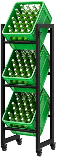 YITAHOME Getränkekistenregal Schmal für 3 Kisten mit Industrierollen & Verstellbaren Füßen, Verstärktes Metall, Kratzfeste Lackierung, Inkl. Flaschenöffner & Alle Werkzeuge, 40 x 112 x 32cm
